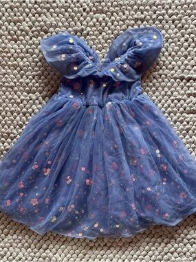Cotton On Girls Blue Tulle Dress with Pink Sequin Accents